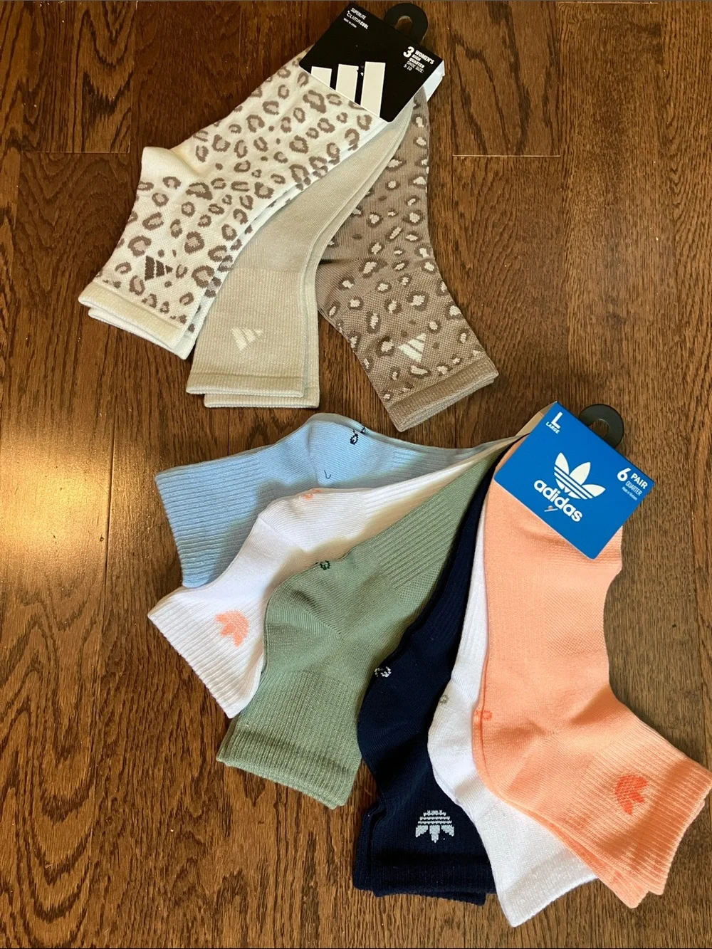 ADIDAS - ‘ Classic Socks ‘ Multi-Color 6 Pack & ‘High Quarter’ Leopard 3 Pack:)